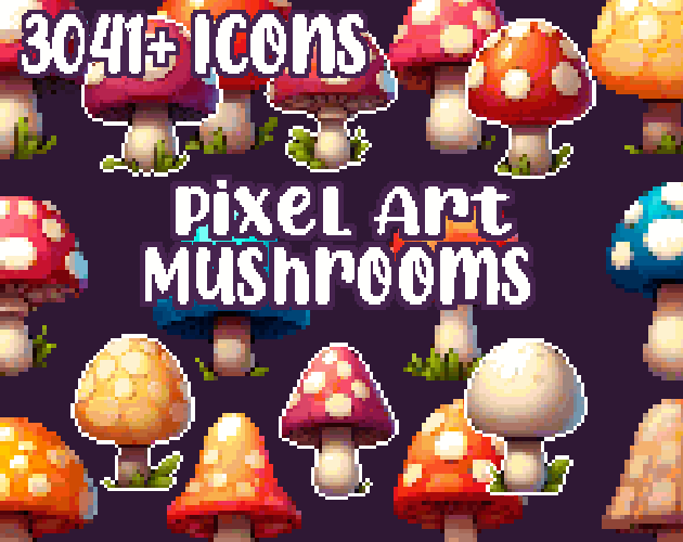 15+ Mushrooms - Pixelart - Icons - High quality: 12 Color Palettes and 8 Resolutions.