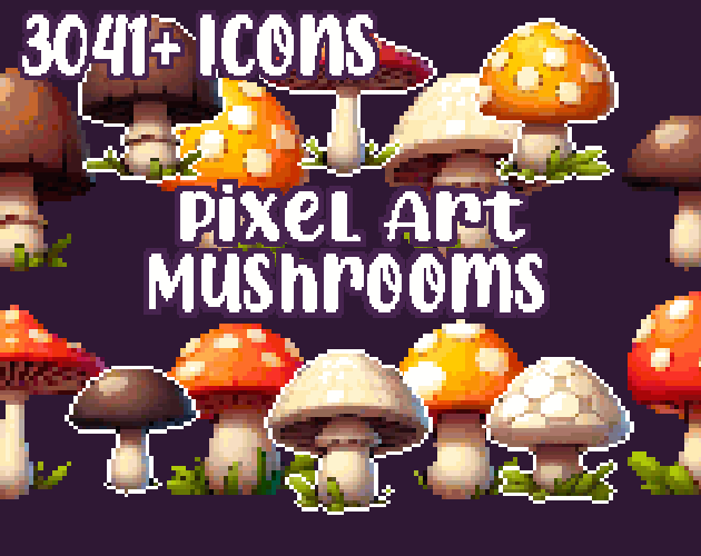 10+ Mushrooms - Pixelart - Icons - High quality: 12 Color Palettes and 8 Resolutions.