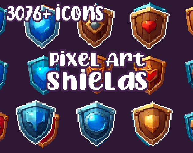 18+ Shields - Pixelart - Icons - High quality: 12 Color Palettes and 8 Resolutions.