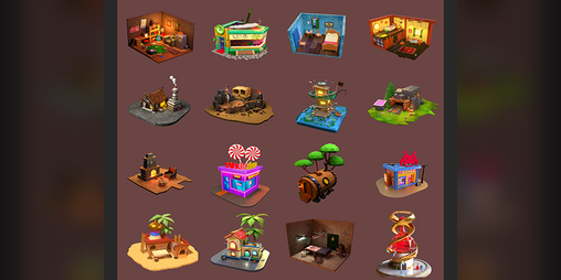 Cover image for 20 High detailed 3D isometric rooms and scenes Mega pack