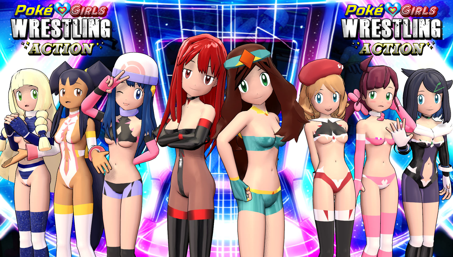 Poke' Girls Wrestling Action