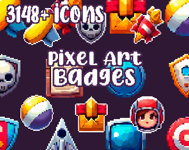 15+ Badges - Pixelart - Icons - High quality: 12 Color Palettes and 8 Resolutions.
