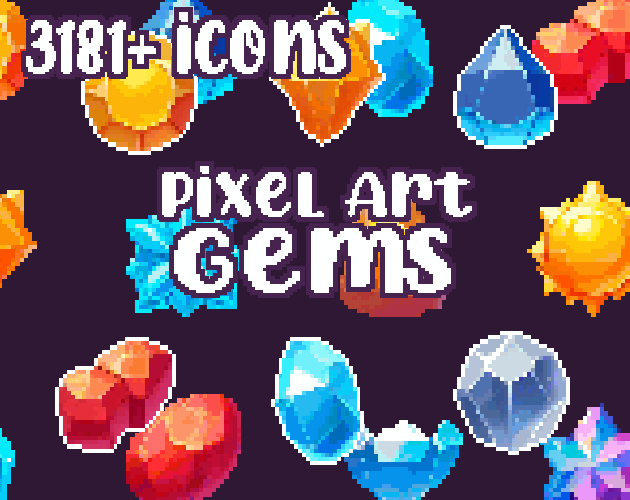 15+ Gems - Pixelart - Icons - High quality: 12 Color Palettes and 8 Resolutions.