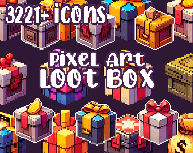 15+ Loot Boxes - Pixelart - Icons - High quality: 12 Color Palettes and 8 Resolutions.