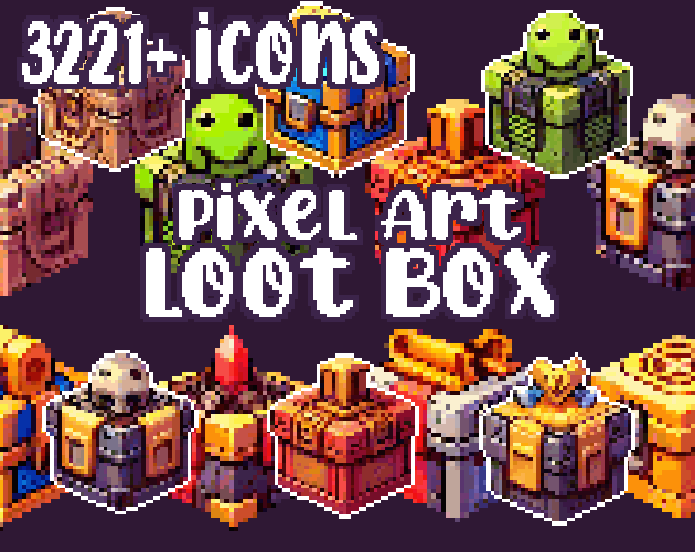 10+ Loot Boxes - Pixelart - Icons - High quality: 12 Color Palettes and 8 Resolutions.