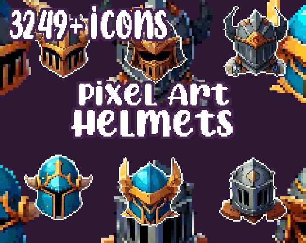 6+ Helmets - Pixelart - Icons - High quality: 12 Color Palettes and 8 Resolutions.