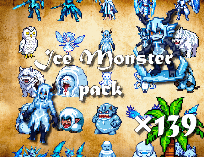139 Ice Monsters --- Pixel Art Ice Monster Pack --- 4 Different Colors !