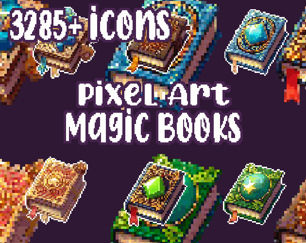 6+ Magic Books - Pixelart - Icons - High quality: 12 Color Palettes and 8 Resolutions.