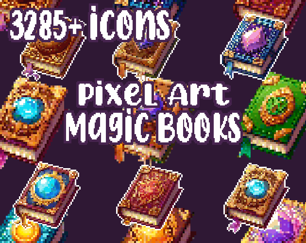 12+ Magic Books - Pixelart - Icons - High quality: 12 Color Palettes and 8 Resolutions.