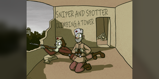 Cover image for Sniper and spotter climbing a tower