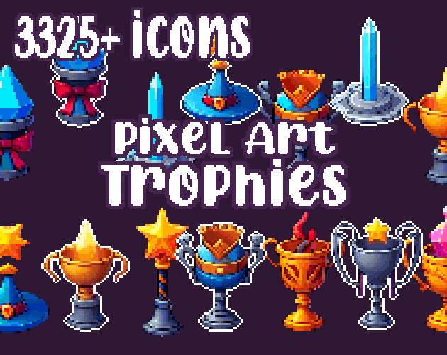 10+ Trophies - Pixelart - Icons - High quality: 13 Color Palettes and 8 Resolutions.