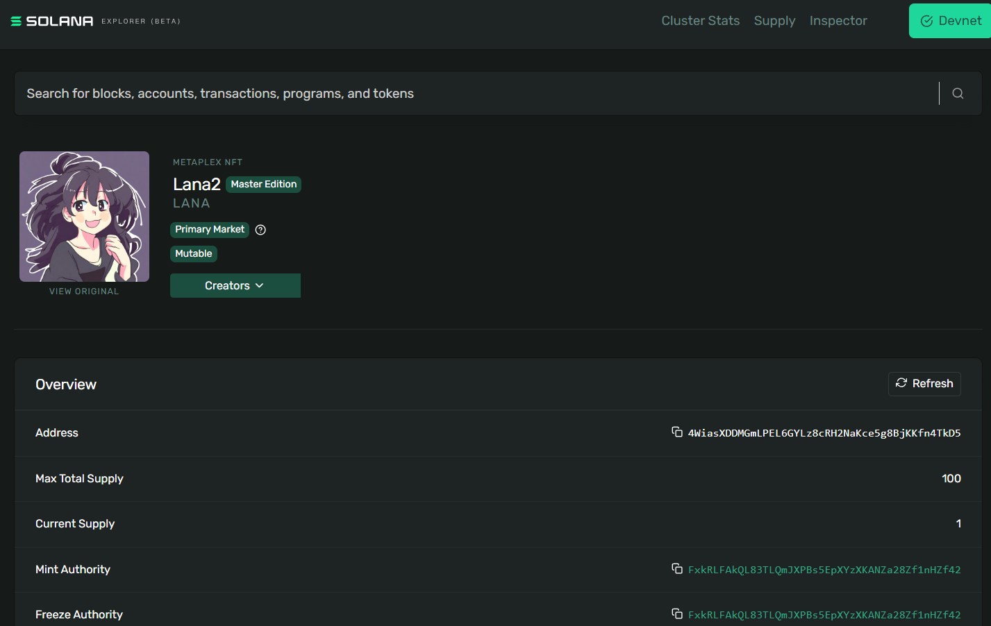 Lana NFT deployed on devnet
