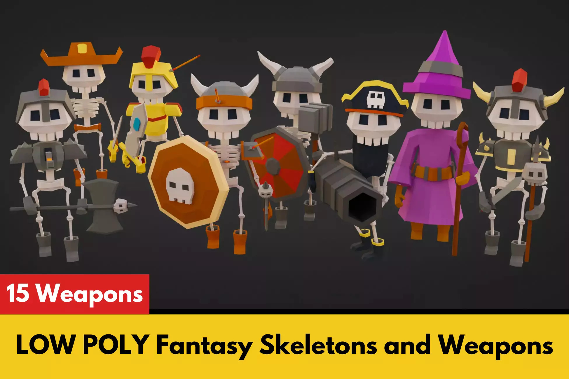 LOW POLY Fantasy Skeletons and Weapons