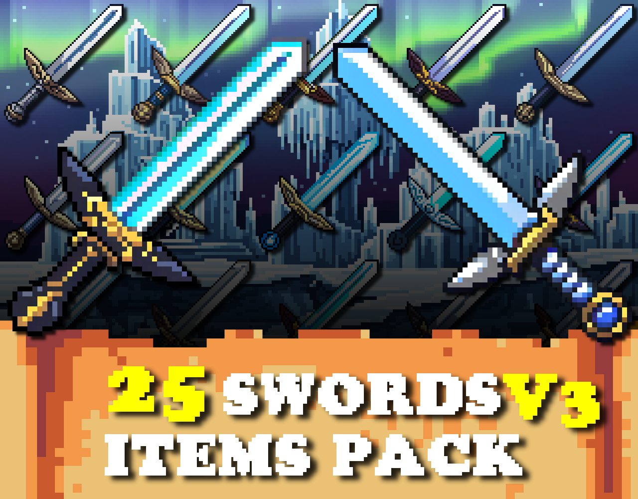 25+ Fantasy Swords Assets V3 - Pixelart / Pixel Art sprite Equipment ...