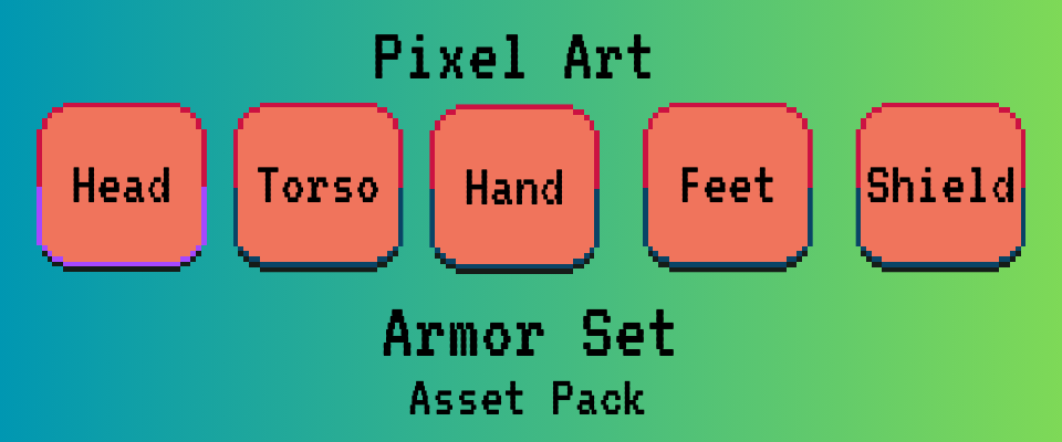 Armor Set - Pixel Art Asset Pack (32x32) Head, torso, hand, leg and shield equipments