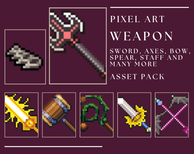 Pixel Art [Weapon] Pack (32x32) 238 Items Swords, Axes, Bows and many ...