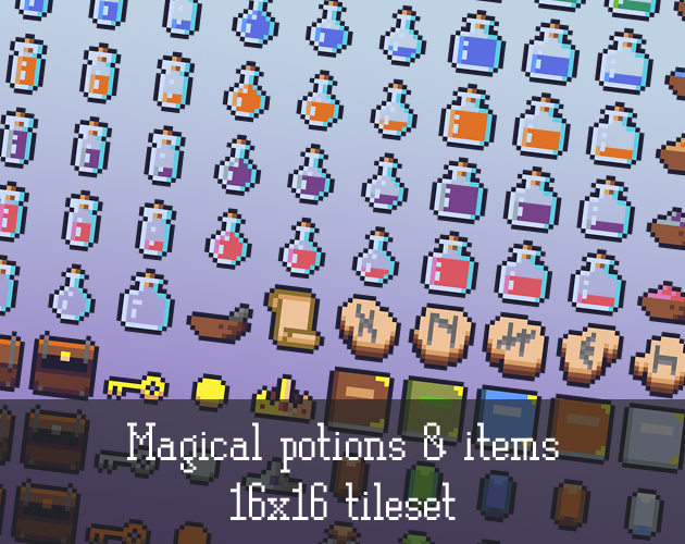 Magical Items & Potions tileset by heyitswidmo