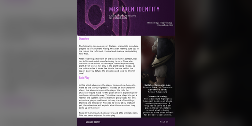 Cover image for Mistaken Identity - A Metahumans Rising Self Start Guide