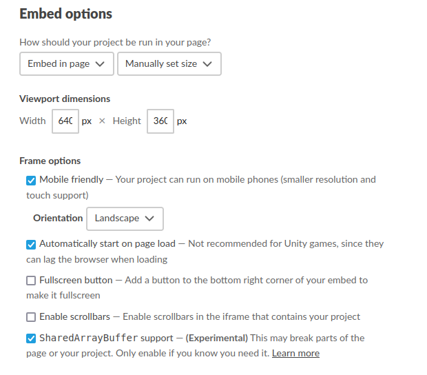 Embed options