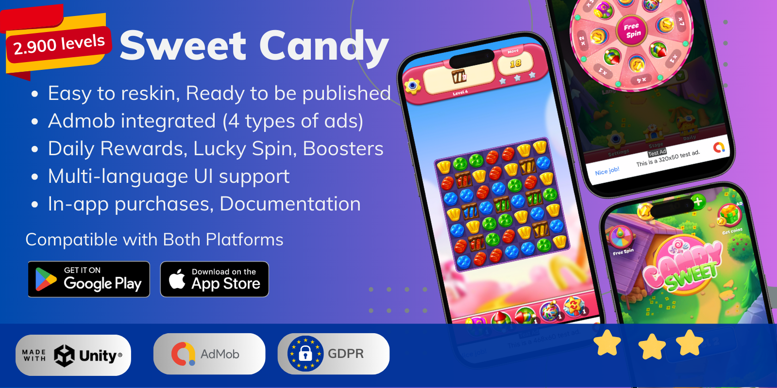 Candy Sweet Legend - Match 3 Unity Game