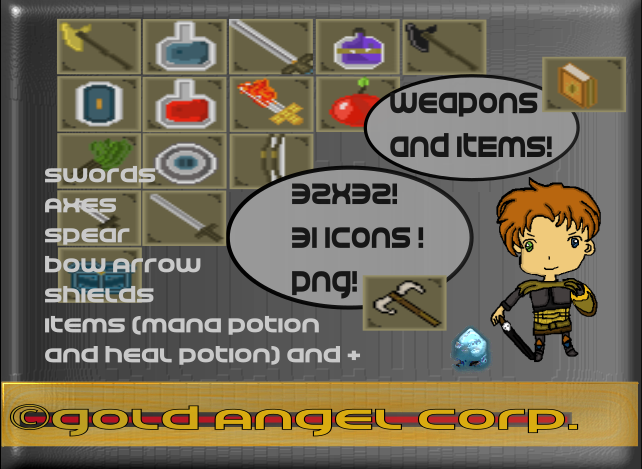 RPG Iconset - Icons - Weapons & Items (32x32 png) by Gold Angel Corp.