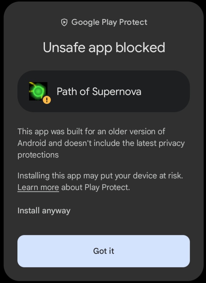 Tap "more info", then "Install anyway"