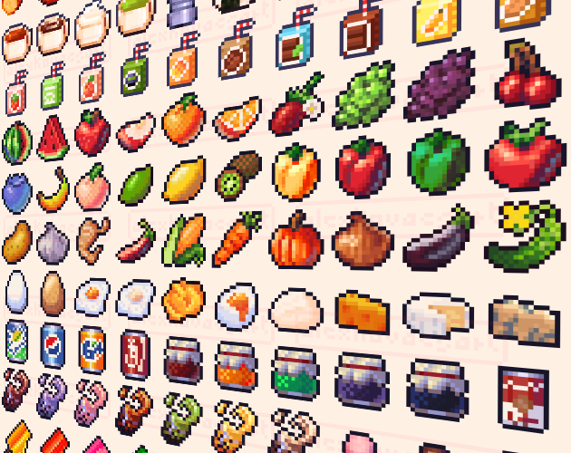 100 Free Pixel Art Foods! by alexkovacsart