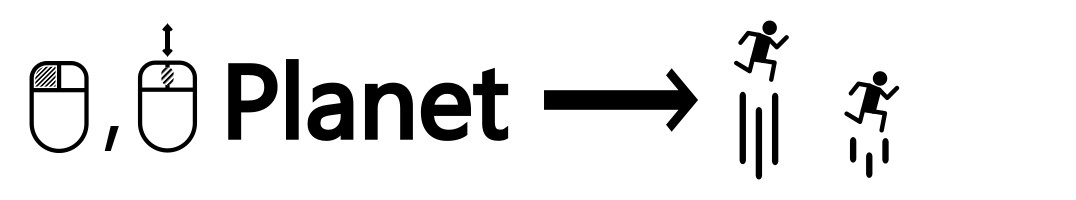 LEFT CLICK on the planet and use the SCROLL WHEEL to increase or decrease the gravity.