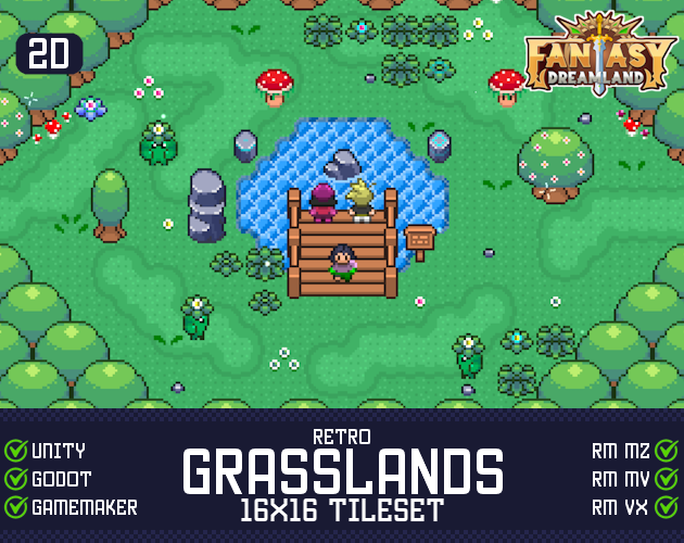 Grasslands Tileset 16x16 Pixelart [Fantasy Dreamland] by ELV Games