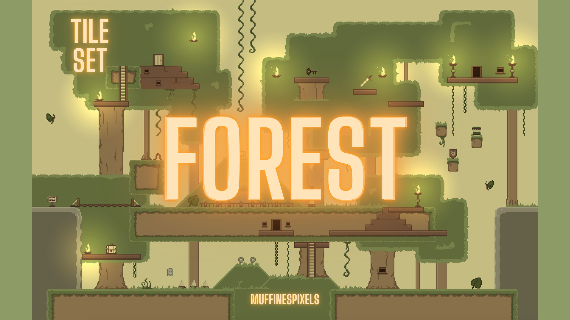 Forest Platformer Tile Set - Pixel Art