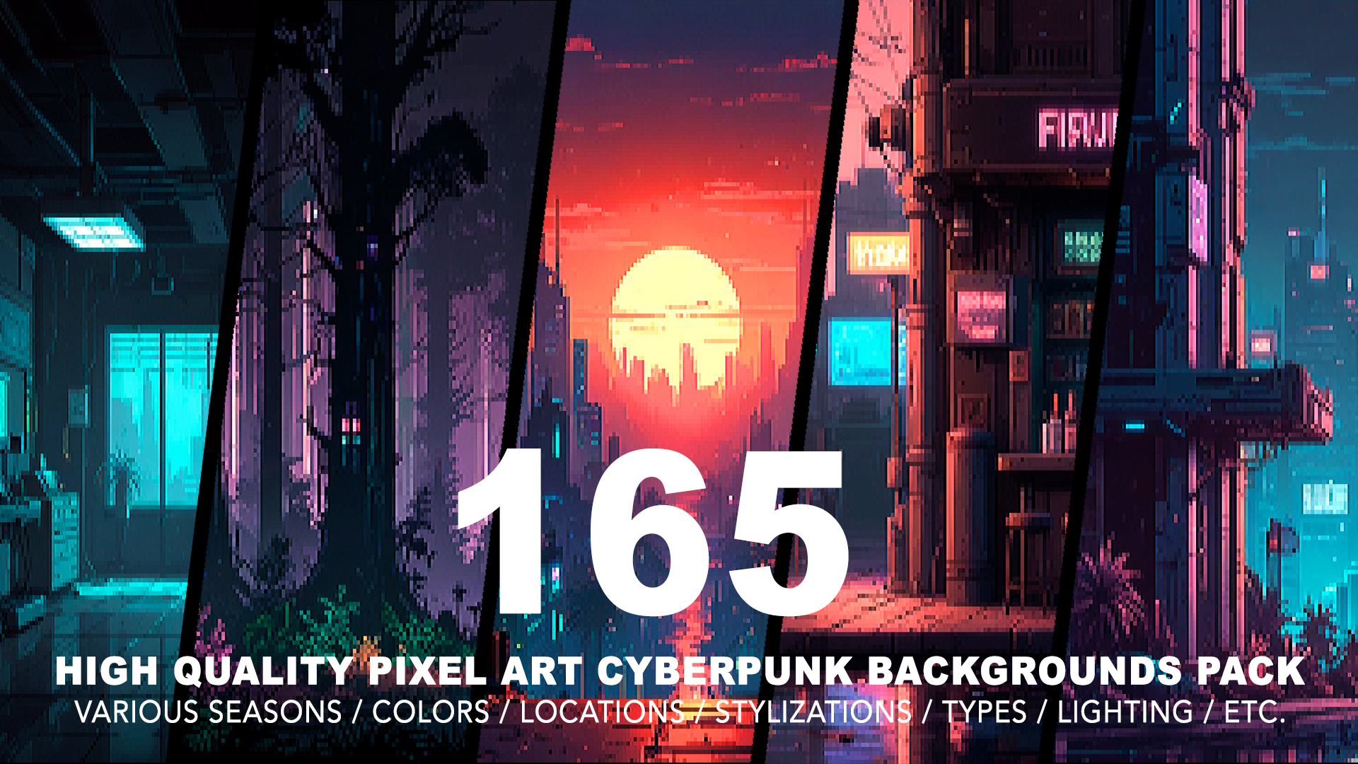 165 CYBERPUNK PIXEL ART BACKGROUNDS