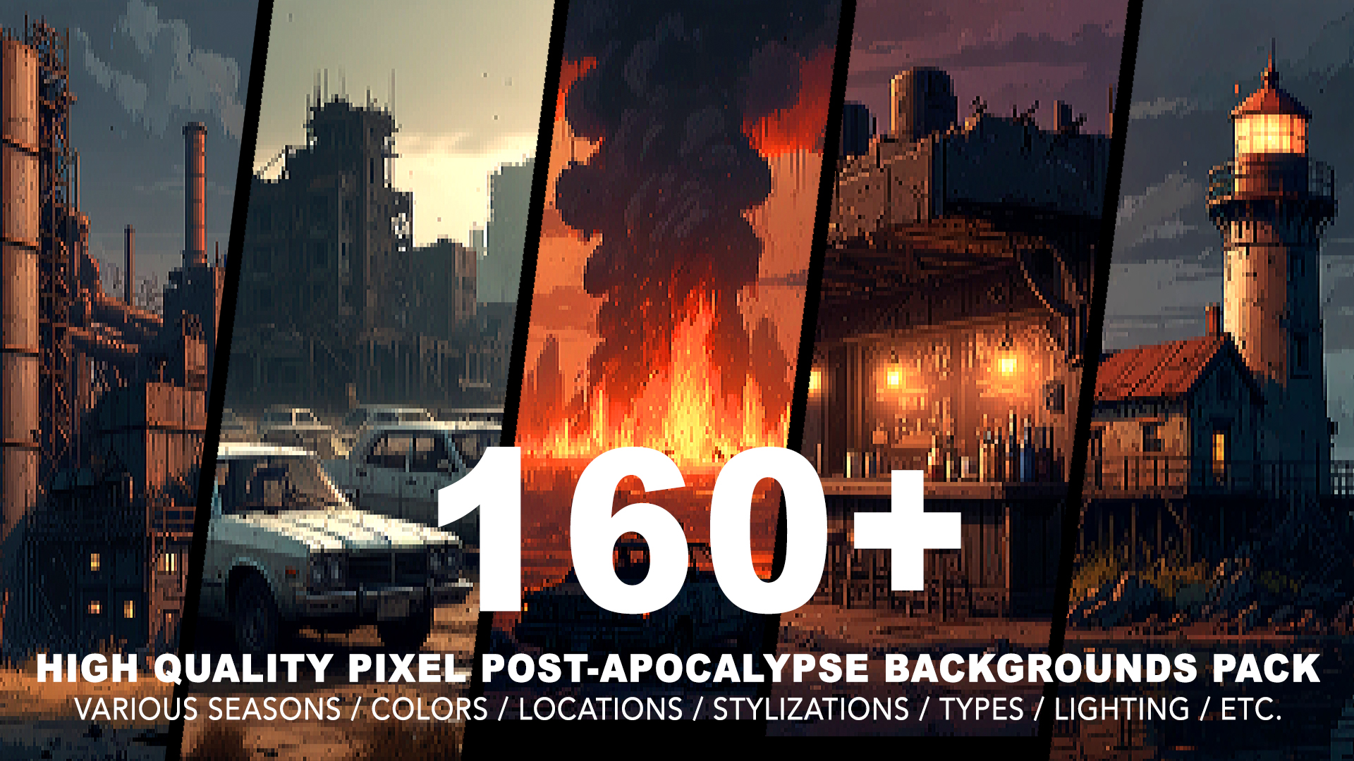 160+ POST-APOCALYPSE PIXEL ART BACKGROUNDS