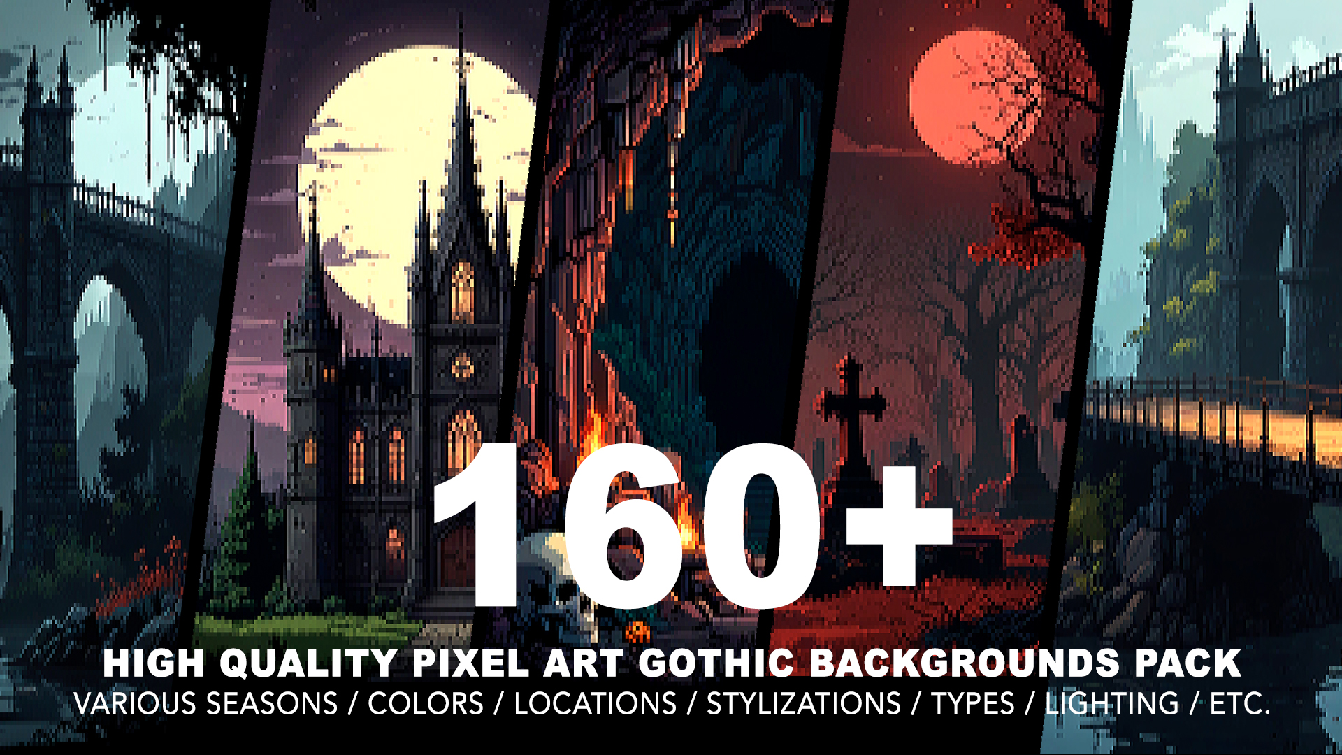 160+ GOTHIC PIXEL ART BACKGROUNDS