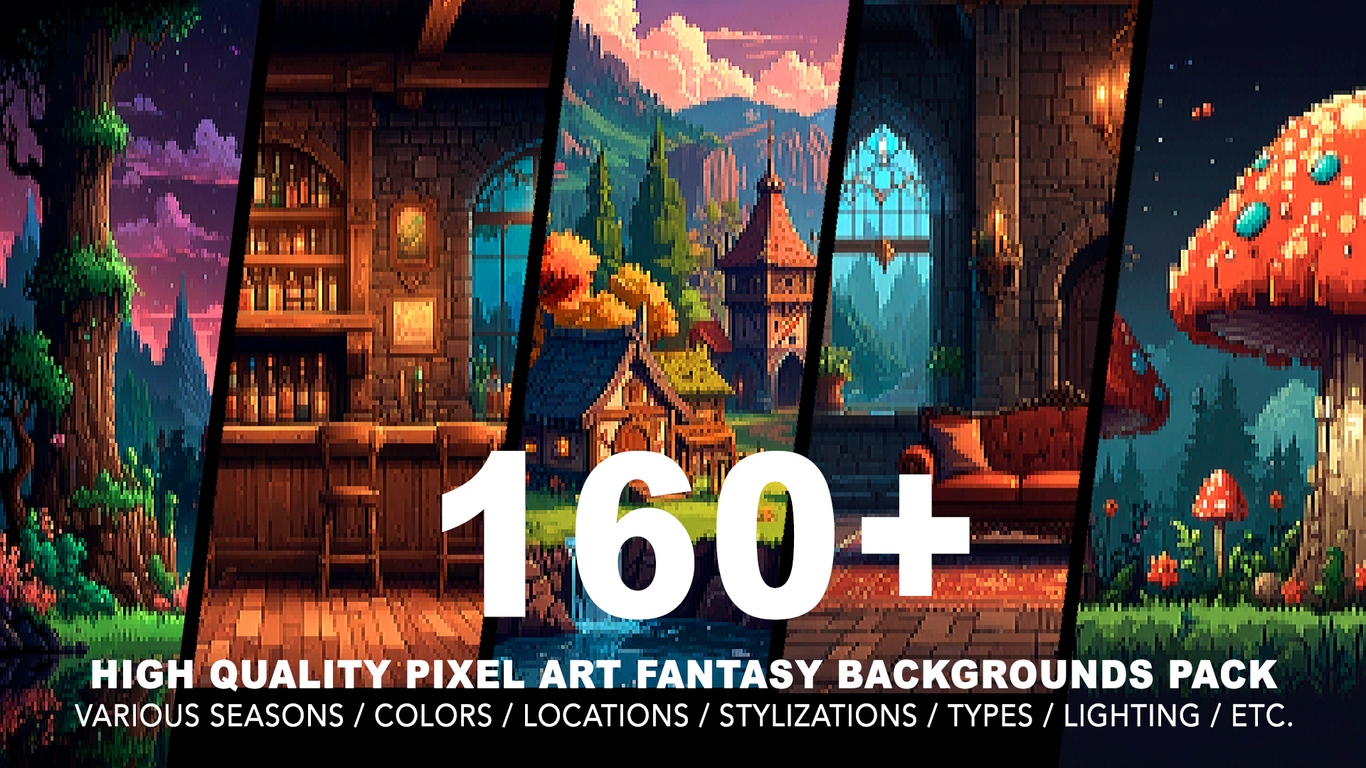 160+ FANTASY PIXEL ART BACKGROUNDS