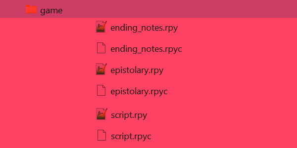 A screenshot of Windows Explorer open on the game folder, showing script files from this games