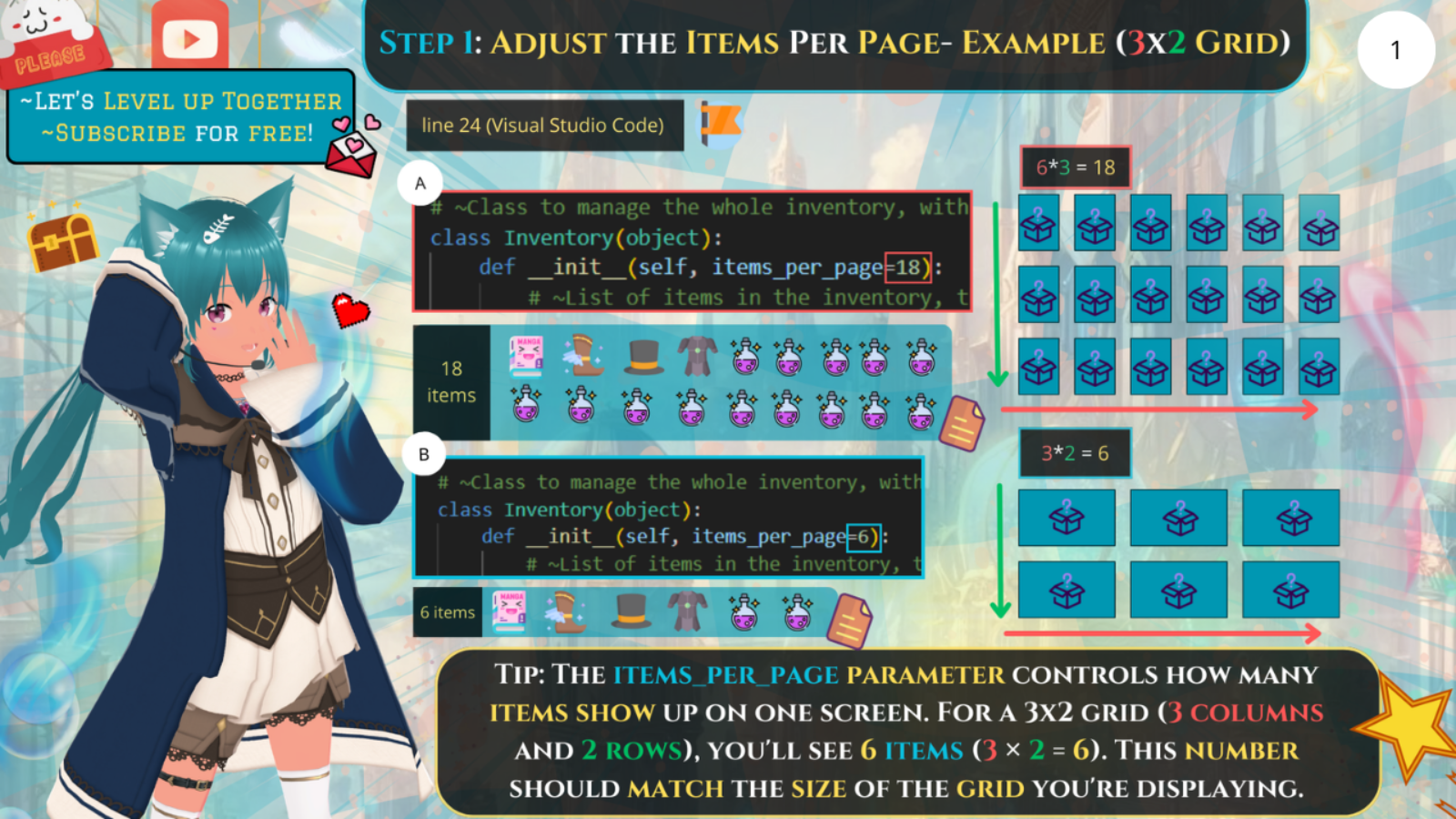 Step 1 - Adjust The Items Per Page (Example) - Customizing Your Multi-Page Inventory Grid in Python And Ren'Py