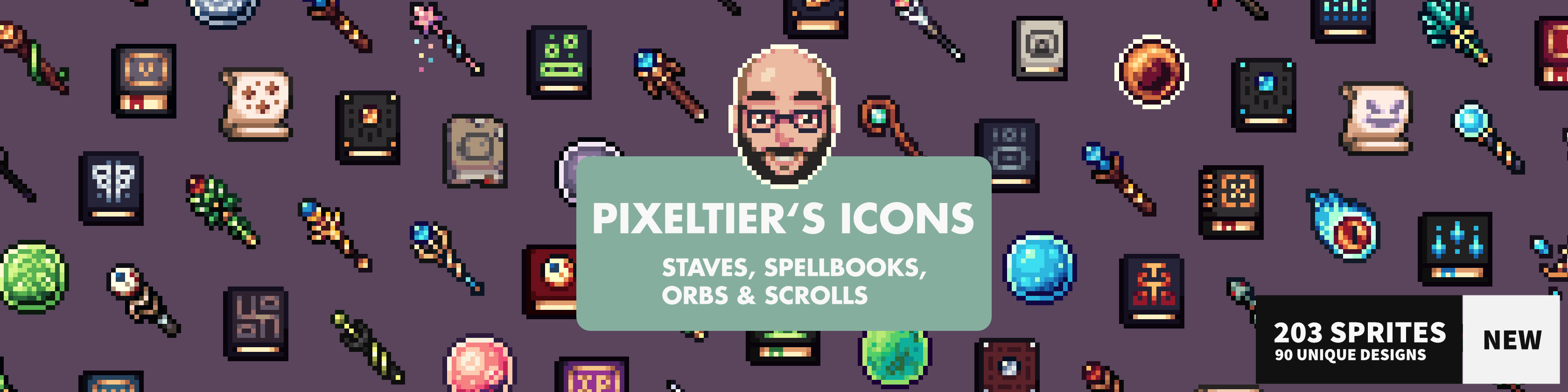 Pixeltier’s Icons: Staves, Spellbooks, Orbs & Scrolls (16x16)