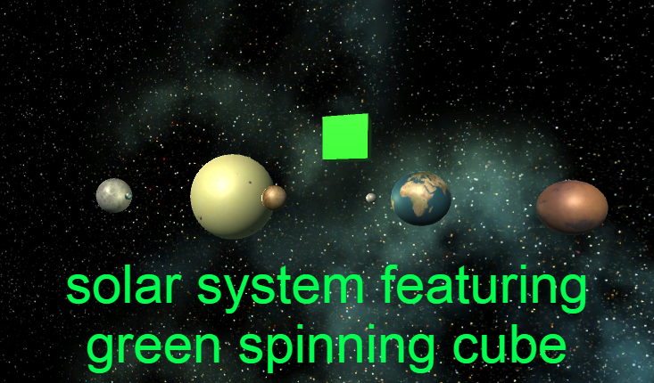 Solar system featuring Green Spinning Cube