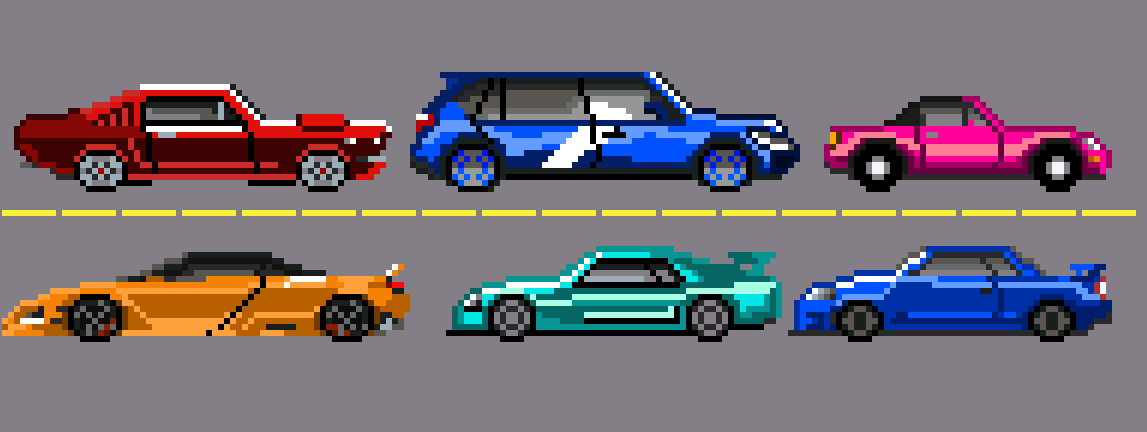 Pixel-Art Car Assets For Game Scenarios