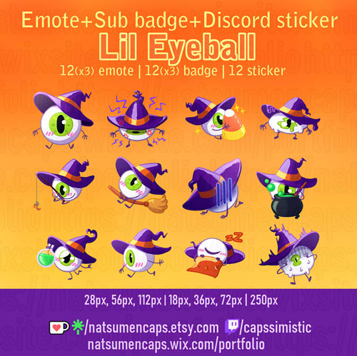 Lil Eyeball - Pre-made emote + sub/bit badge + sticker