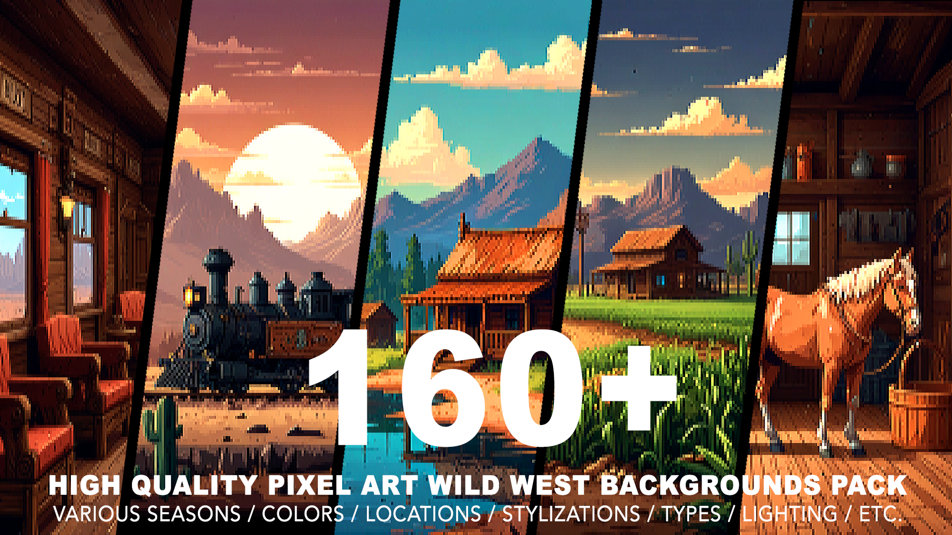 160+ WILD WEST PIXEL ART BACKGROUNDS