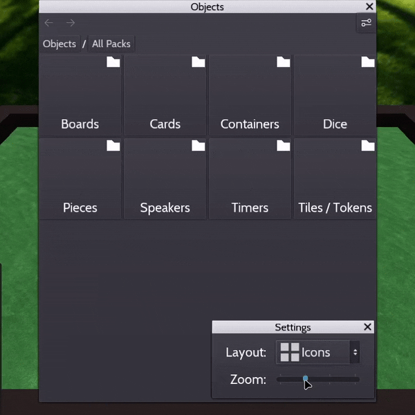 A showcase of how changing the settings affects the appearance of the objects menu