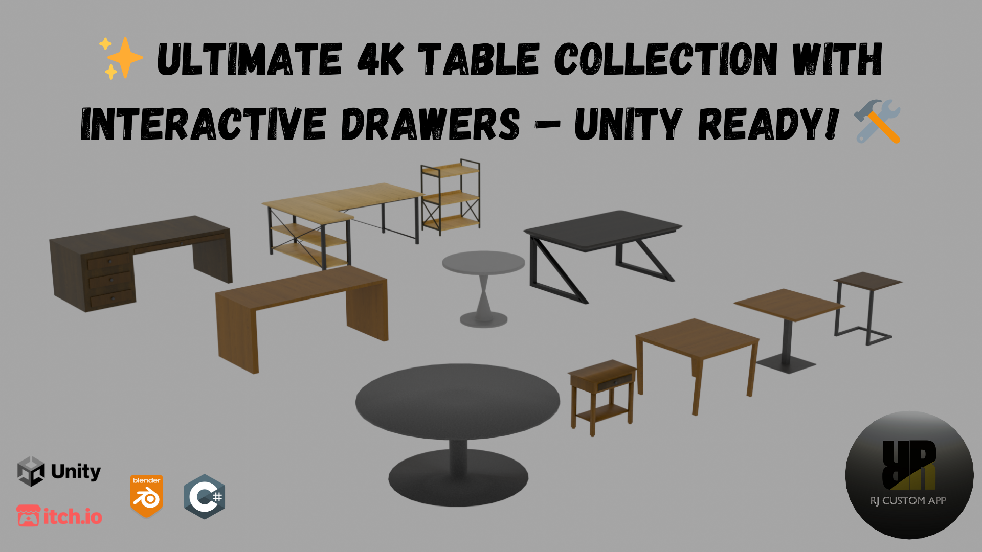 ✨ Ultimate 4K Table Collection with Interactive Drawers – Unity Ready! 🛠️