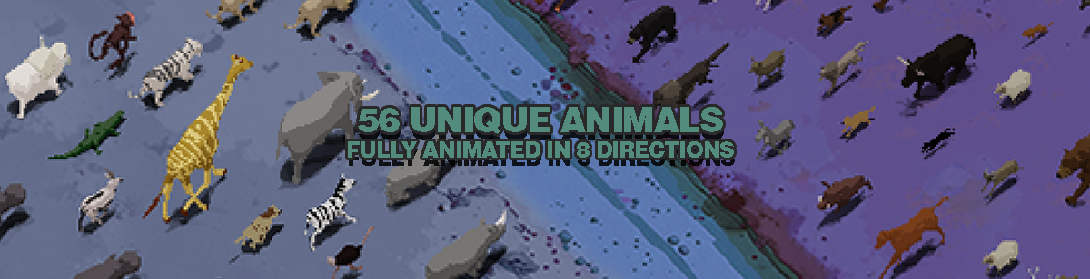 Animals mega pack! 8-Directional Animated - Over 50 Top-Down pixel 2D Animals