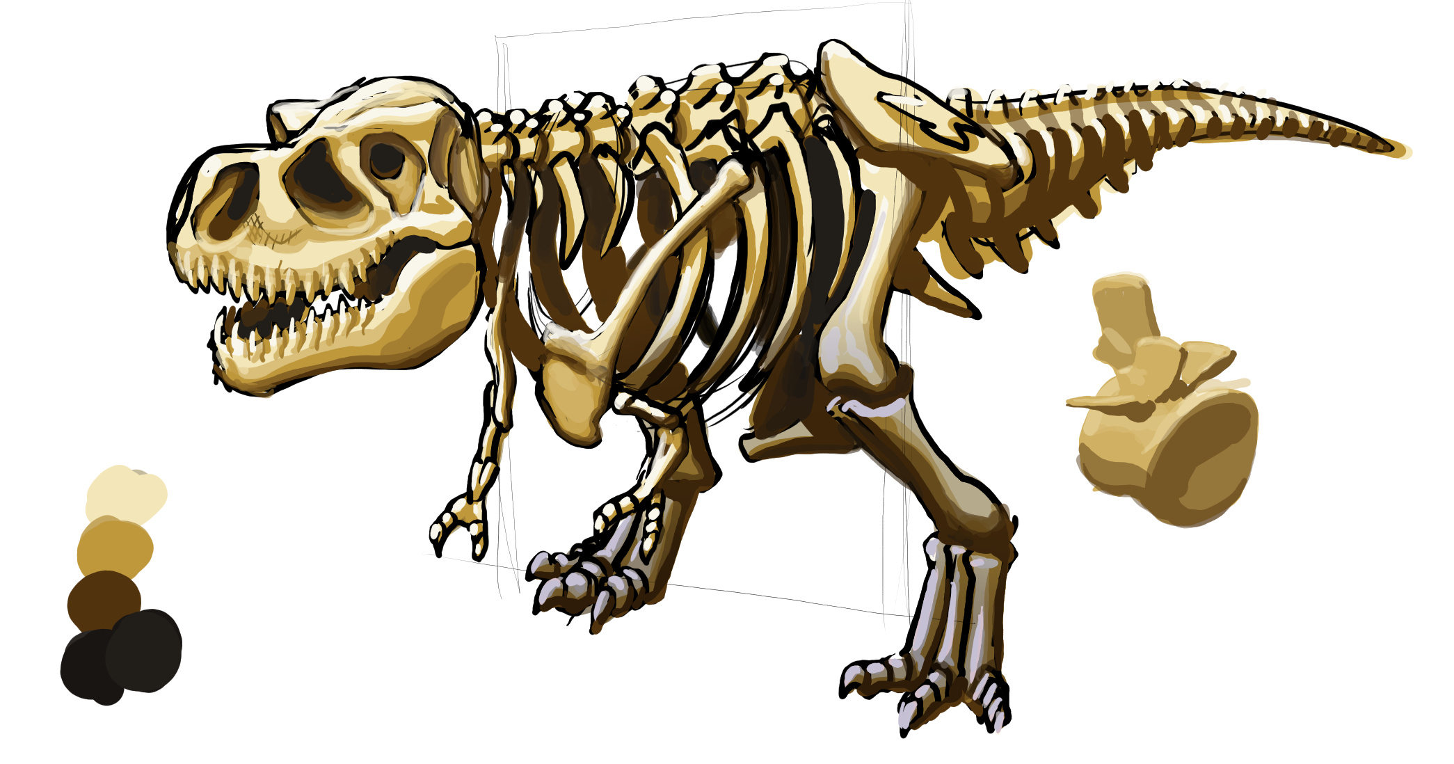 Concept artwork for the T-Rex skeleton in Savanna Sam