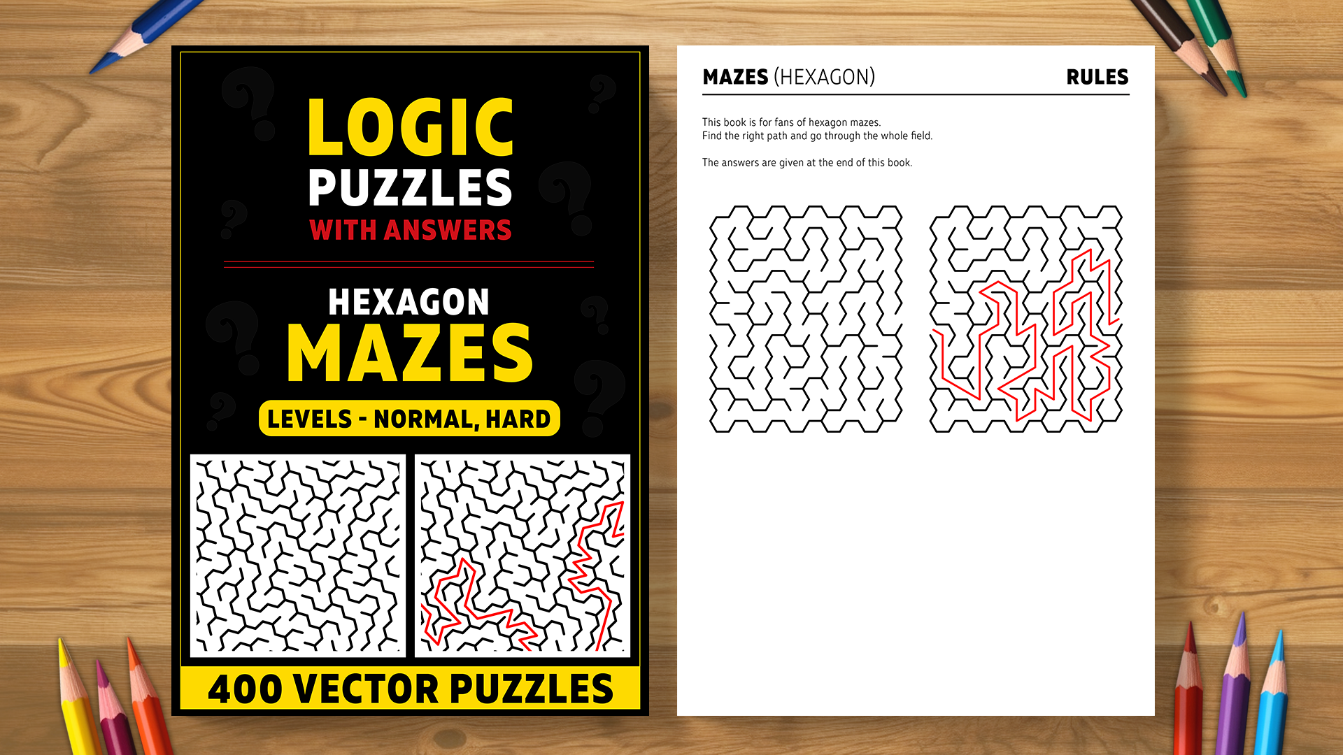 Hexagon Mazes - 2 books (400 vector puzzles)