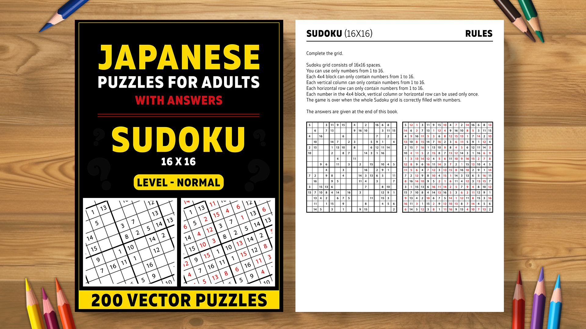 Sudoku 16x16 - 200 vector puzzles