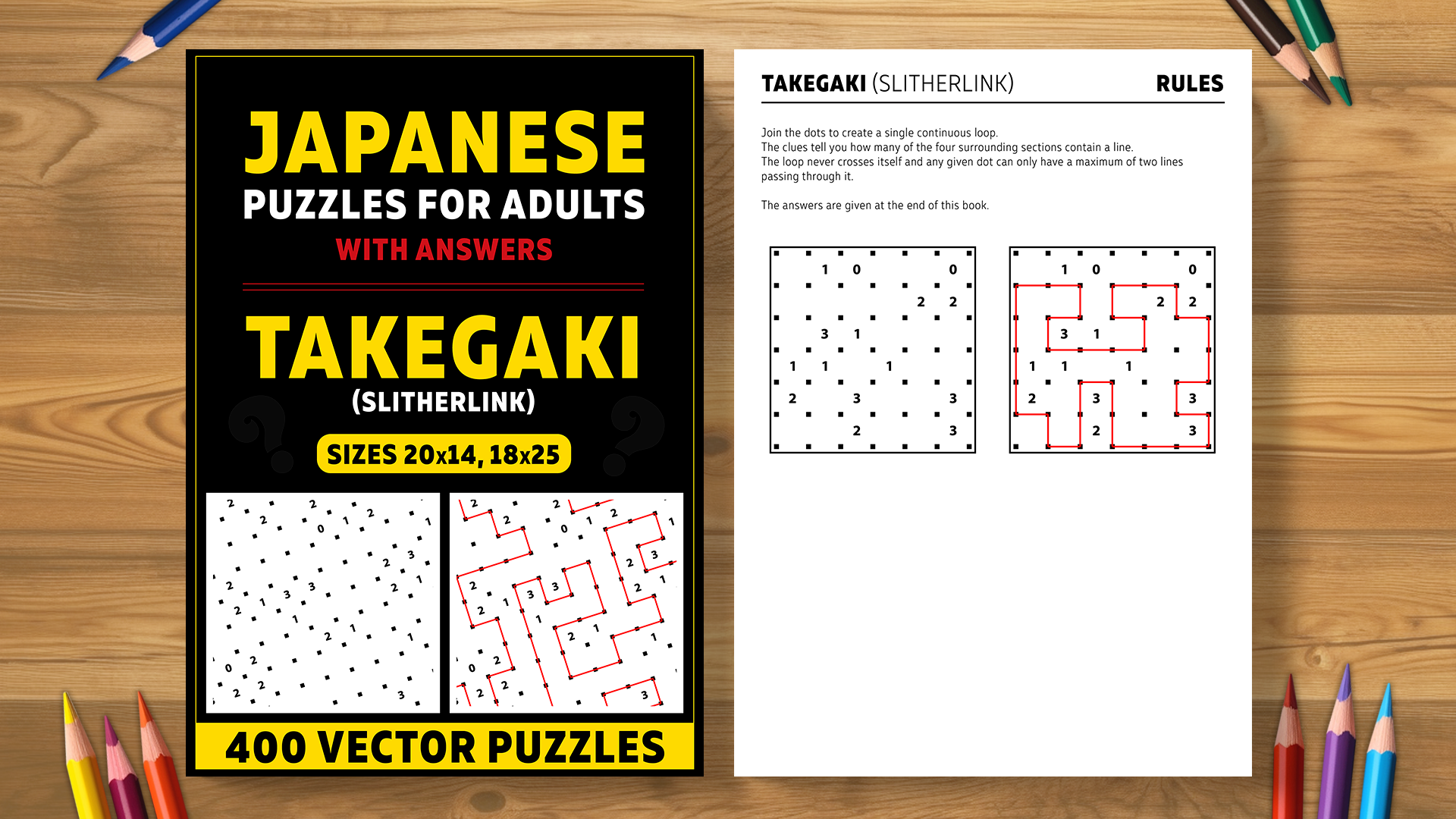 Takegaki (Slitherlink) - 400 vector puzzles