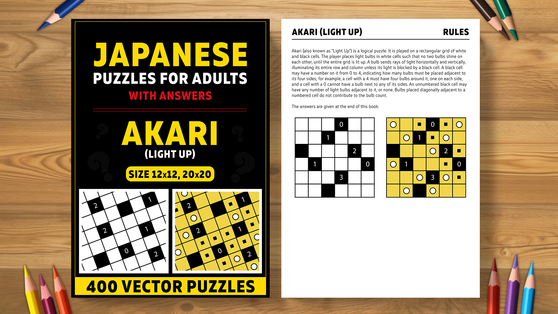 Akari (Light Up) - 400 vector puzzles