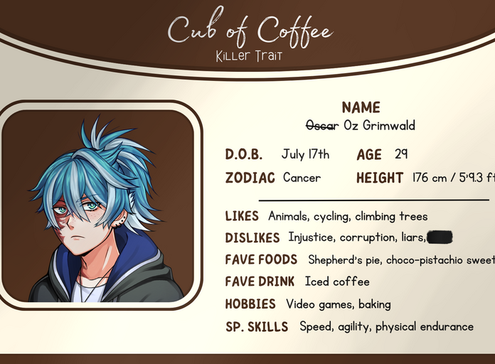 Trait karakter - ID card Oz dari Killer Trait